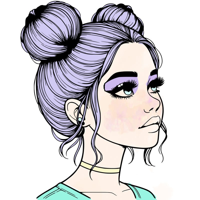 realistic girl with buns on the top of her head