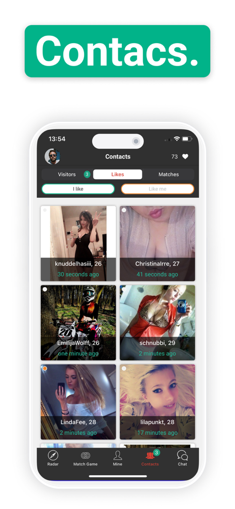 A grid of user profiles in the contacts section of the yoomee social entertainment app