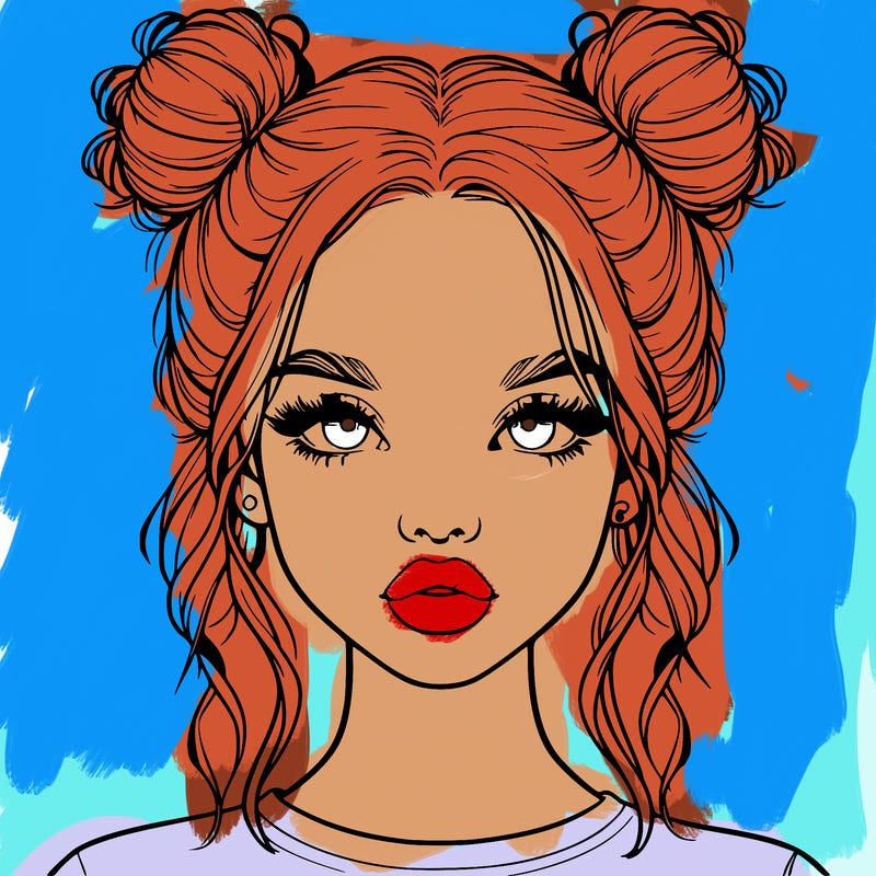 realistic girl with two buns in hair and lips