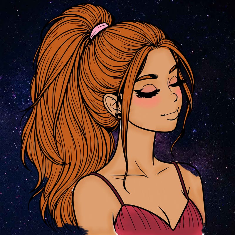 realistic girl with a high ponytail