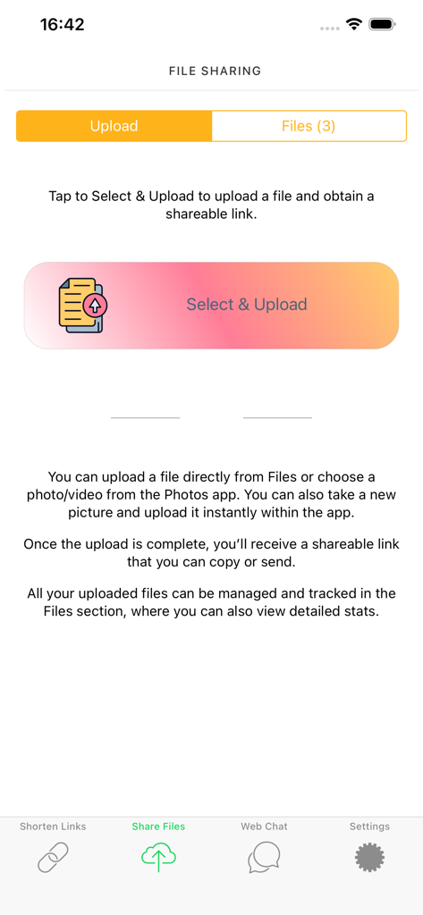 File sharing and upload interface for Web Messenger for WhatsApp Duo app.