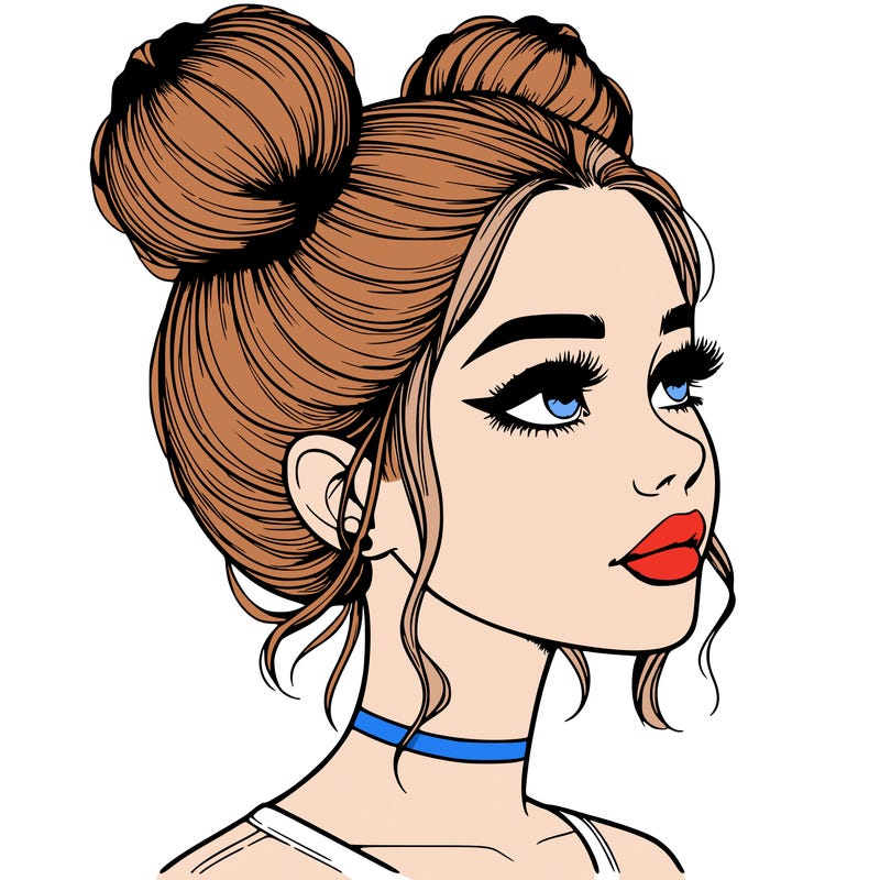 realistic girl with buns on the top of her head