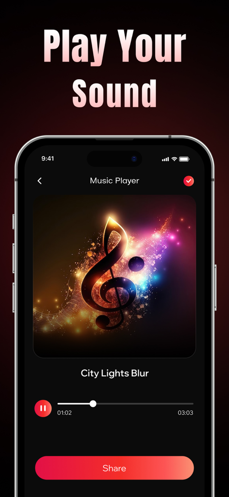 AI Rap Song Maker - Rap Music - Music player interface in the AI Rap Song Maker app with playback controls and sharing options
