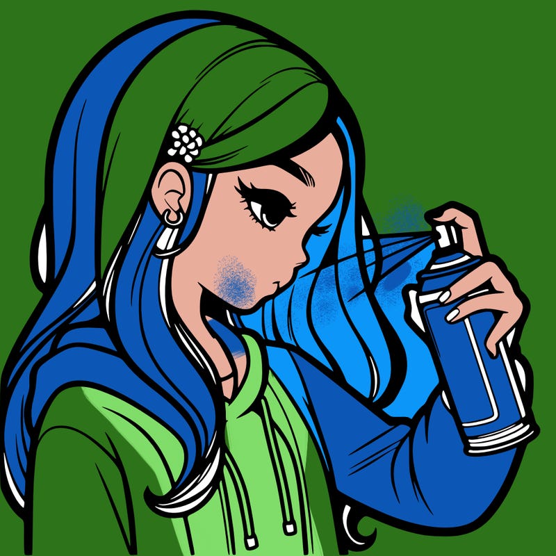 a realistic girl spray painting