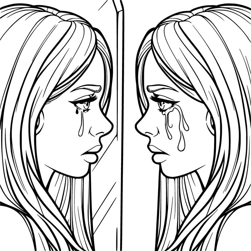 woman, staring at her crying, reflection, realistic, beautiful