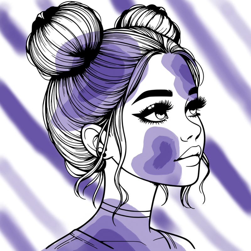 realistic girl with buns on the top of her head