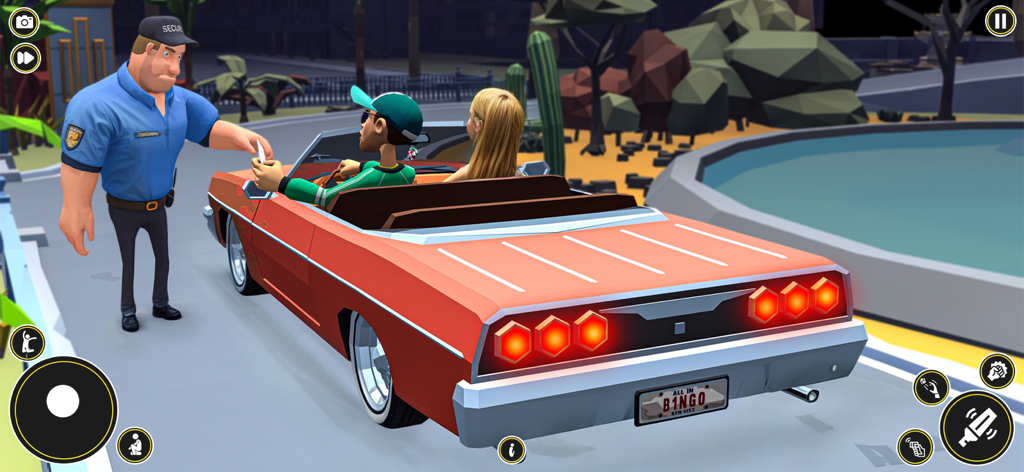 Security Duty Club Watchman - A security guard checking identification from a driver in a red convertible car