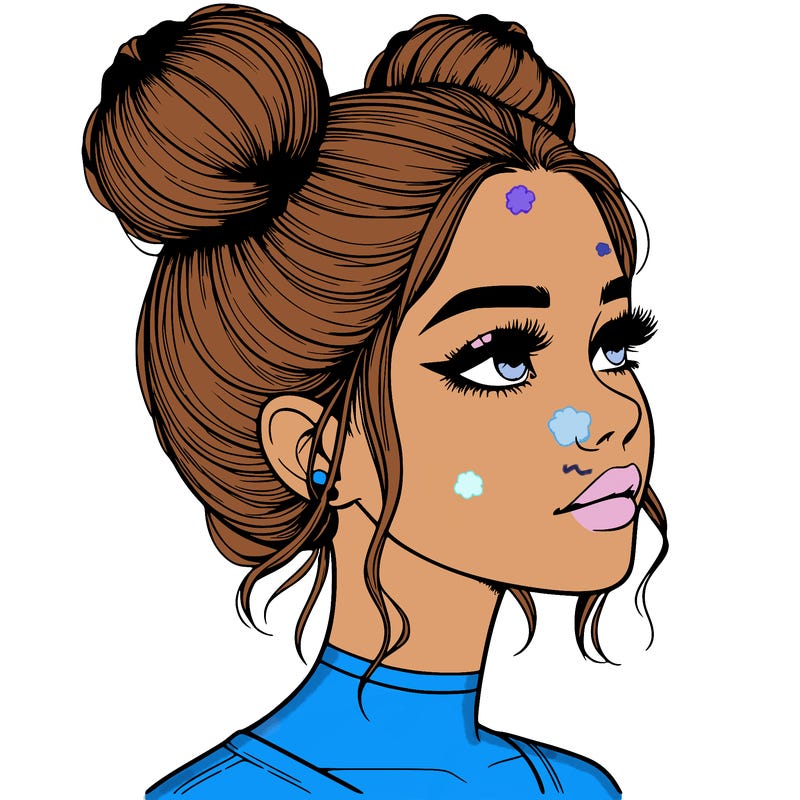 realistic girl with buns on the top of her head