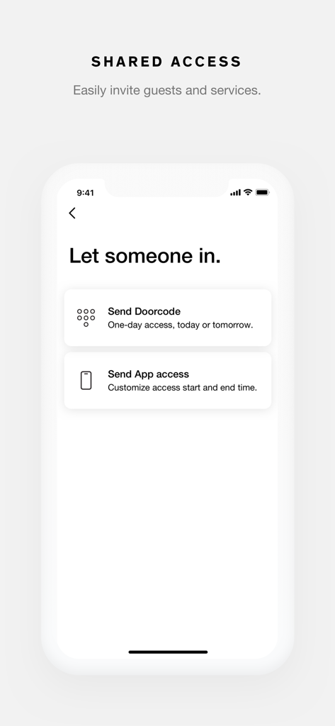 Interfaz de la app Latch para compartir acceso al edificio con invitados y proveedores de servicios