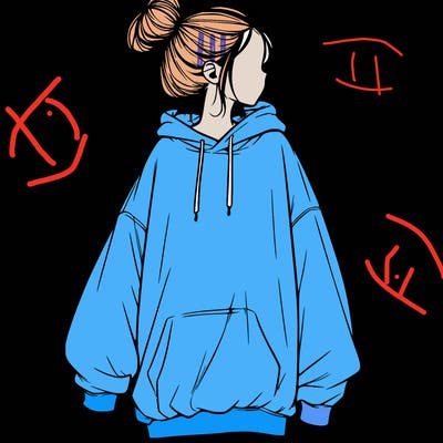 realistic girl with a oversized sweatshirt on and a bun