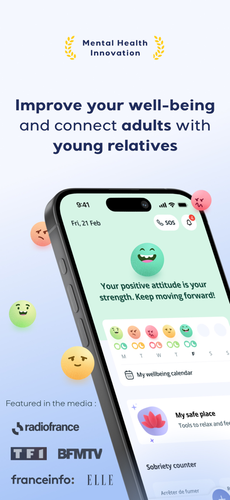 Lyynk mental health app interface featuring a mood tracker and wellbeing calendar