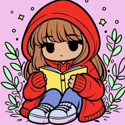 girl in oversized hoodie reading a book
