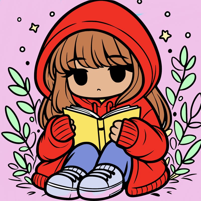 girl in oversized hoodie reading a book