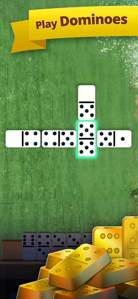 Domino Master - Dominoes Game - Domino Master game screen showing white domino tiles on a green background with golden tiles at the bottom