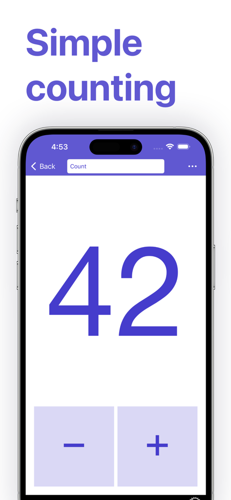 Count That Now - Tally counter - Pantalla principal de la aplicación de contador Count That Now que muestra un conteo de 42 con botones de más y menos