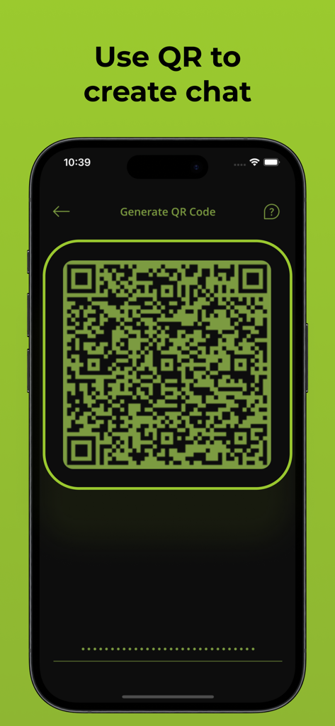Uma captura de tela da interface do aplicativo SpyChat mostrando um código QR verde usado para criar um chat privado com segurança