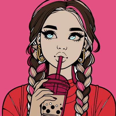realistic girl with braided hair drinking boba