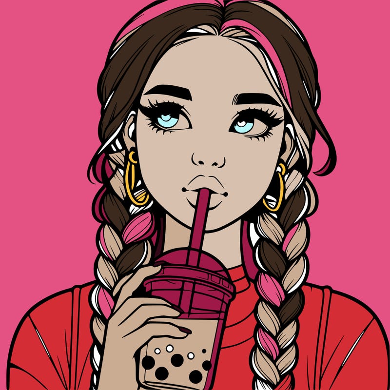 realistic girl with braided hair drinking boba