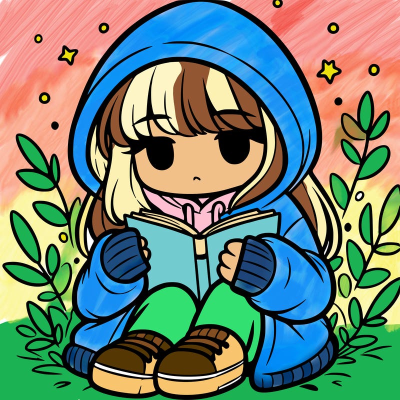 girl in oversized hoodie reading a book