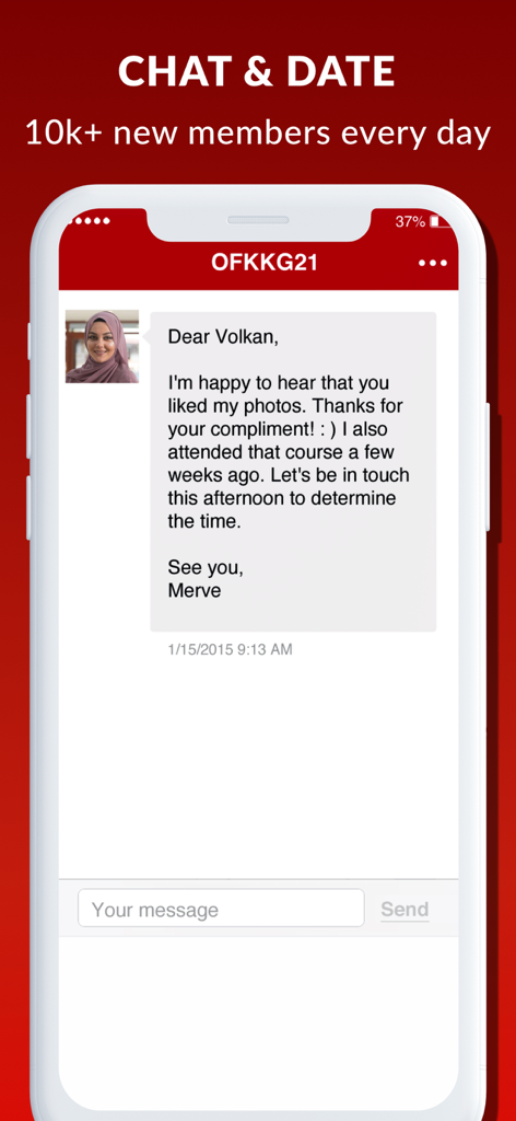 A chat interface in the eCift mobile app featuring a message from a Muslim woman.