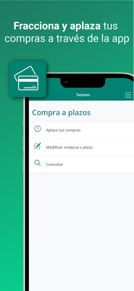 Tela do aplicativo móvel Eurocaja Rural para gerenciar compras parceladas e adiadas no cartão de crédito.