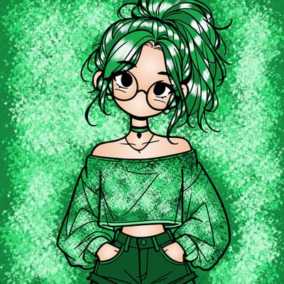 girl with a messy ponytail glasses a baggy crop top and jean shorts