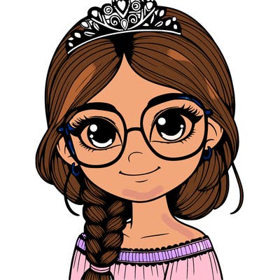 a girl with one braid and glasses who is a princess realistic