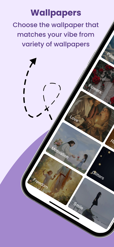 Una variedad de fondos de pantalla religiosos e inspiradores disponibles en la aplicación Biblia Italiana.