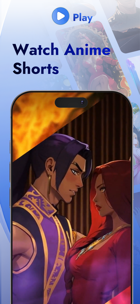 SWAGTOONS: Animation, Webtoons - A smartphone screen displaying a romantic anime story from the Swagtoons app with the caption Watch Anime Shorts