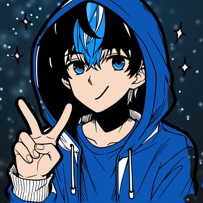 teenage manga boy in a hoodie, doing ✌