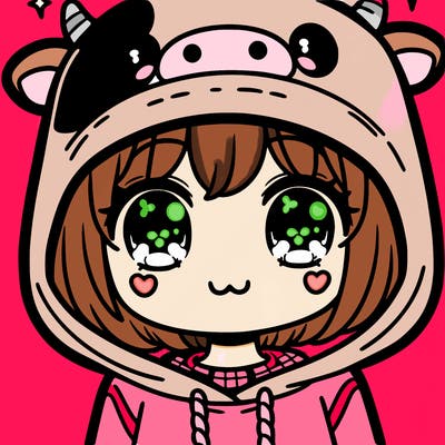 kawaii girl with cow hoodie