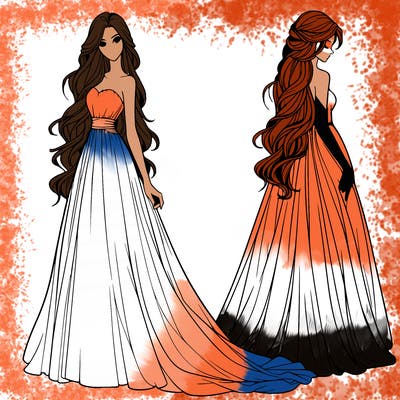 realistic woman with long flowing dress