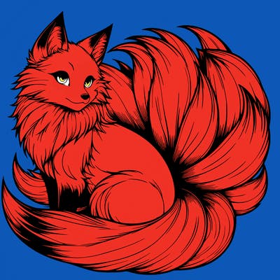 realistic detailed 9 tailed anime fox