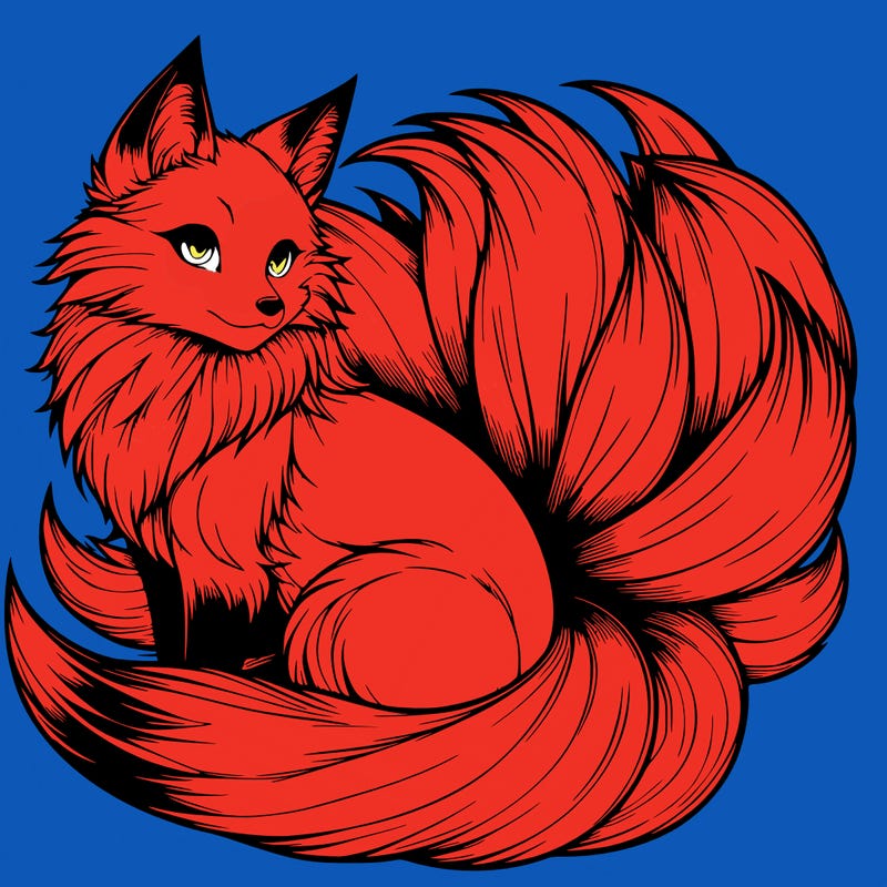 realistic detailed 9 tailed anime fox