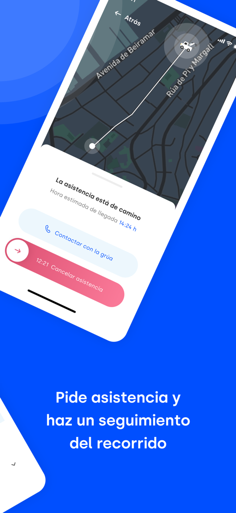 myIncidence - Mapa de seguimiento de camiones de remolque en tiempo real en la interfaz de la aplicación móvil myIncidence