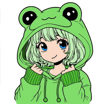 a cute teenage girl wearing a frog hoodie