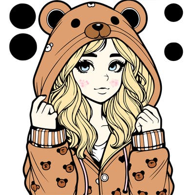 realistic girl in a animal pjs hoodie