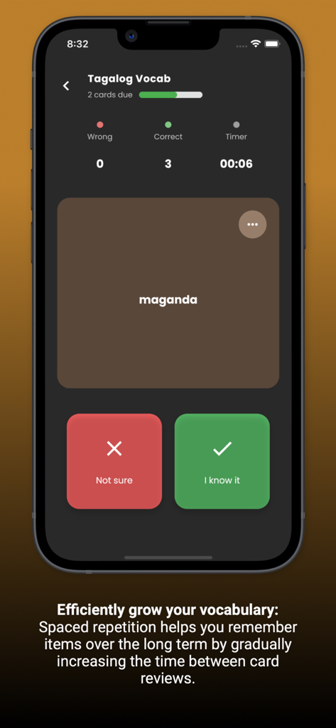 Tagalog Decks - Tagalog Decks app flashcard screen for spaced repetition vocabulary learning