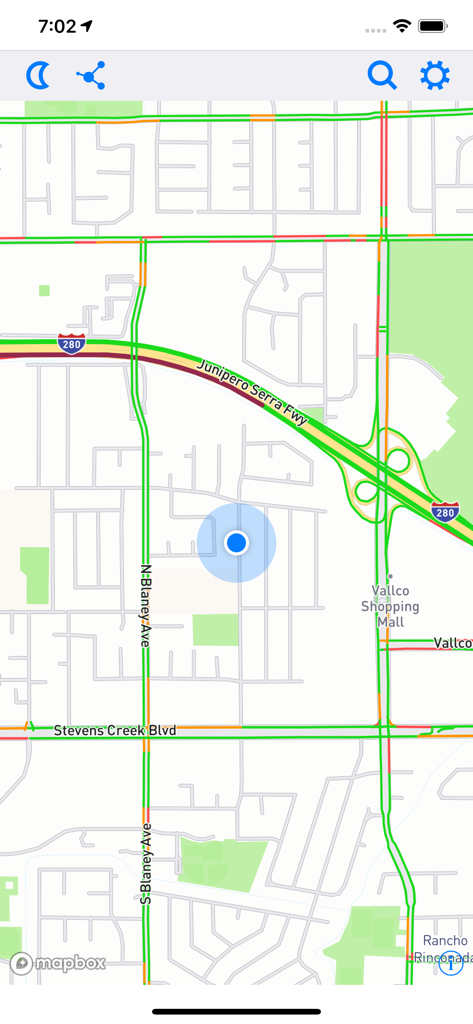 Back Seat Navigator - Map interface of the Back Seat Navigator app showing the user location and local street names