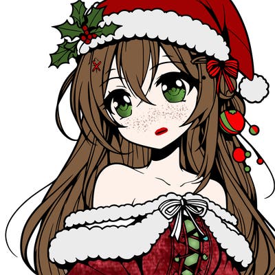 beautiful anime girl with christmas hat