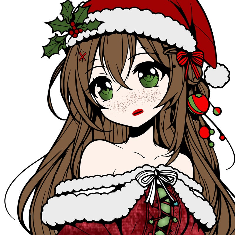 beautiful anime girl with christmas hat
