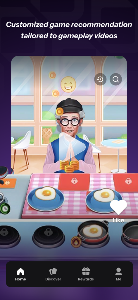 Screenshot dell'app Jolibox che mostra raccomandazioni di giochi personalizzate tramite brevi video di gameplay