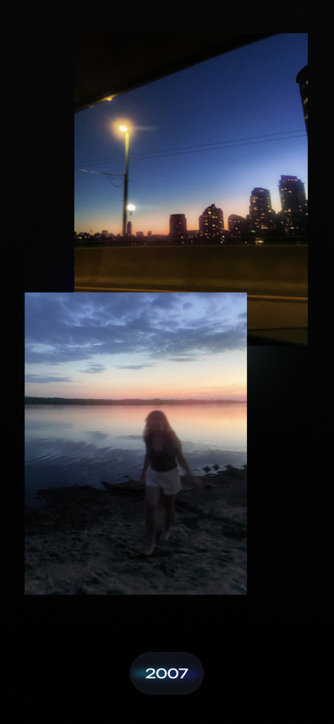 CoreCam - Grainy low resolution photos of a cityscape and a beach using the 2007 digital camera mode