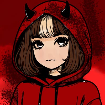 realistic girl with devil hoodie