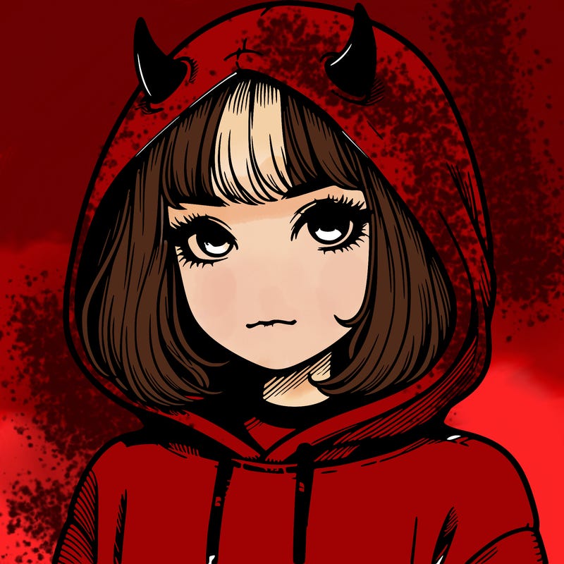 realistic girl with devil hoodie
