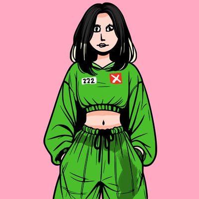 realistic girl faceless with baggy pants and a crop top