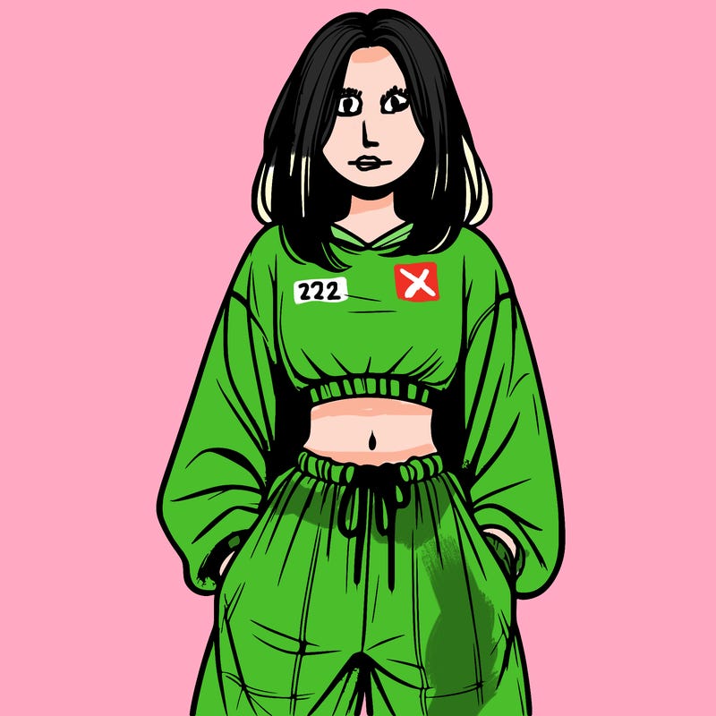 realistic girl faceless with baggy pants and a crop top