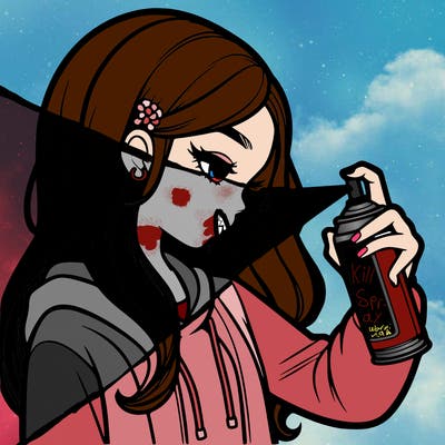 a realistic girl spray painting