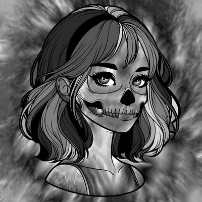 realistic girl with skull