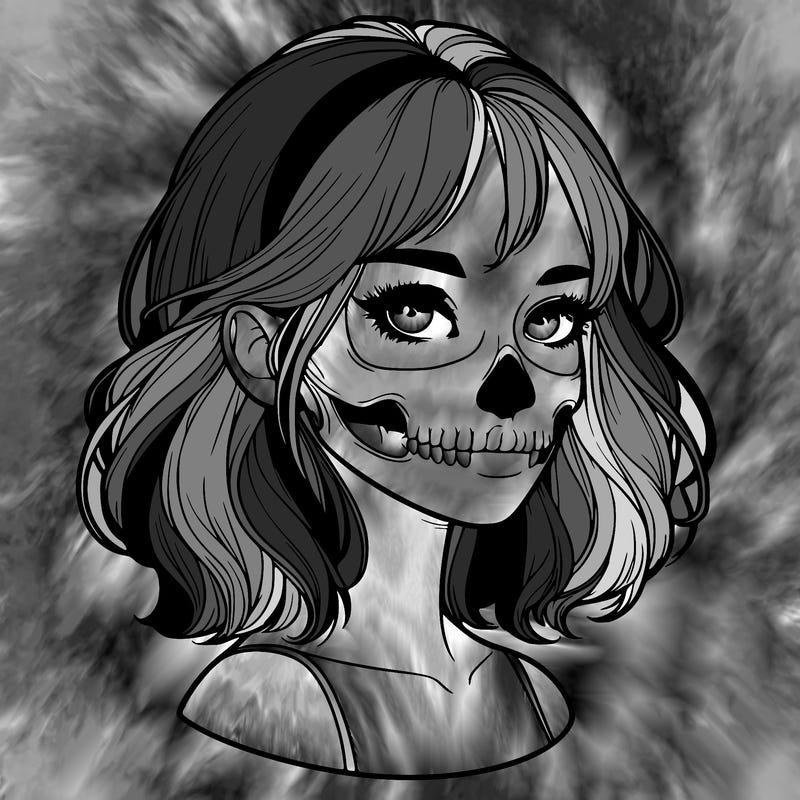 realistic girl with skull